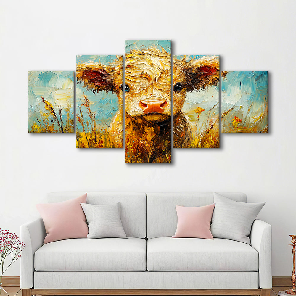 Baby Highland Cow Painting, Canvas Art Decor Print, Painting Art, Mixed Panels Canvas Print Wall Art