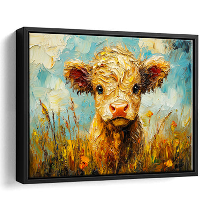 Baby Highland Cow Painting, Framed Canvas Print, Painting Art, Floating Framed Canvas Print Wall Art