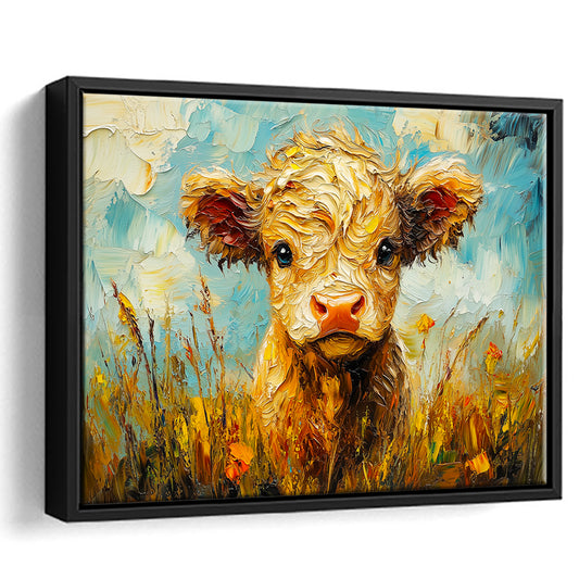 Baby Highland Cow Painting, Framed Canvas Print, Painting Art, Floating Framed Canvas Print Wall Art