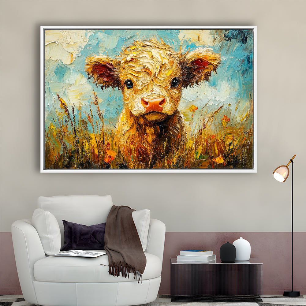 Baby Highland Cow Painting, Framed Canvas Print, Painting Art, Floating Framed Canvas Print Wall Art