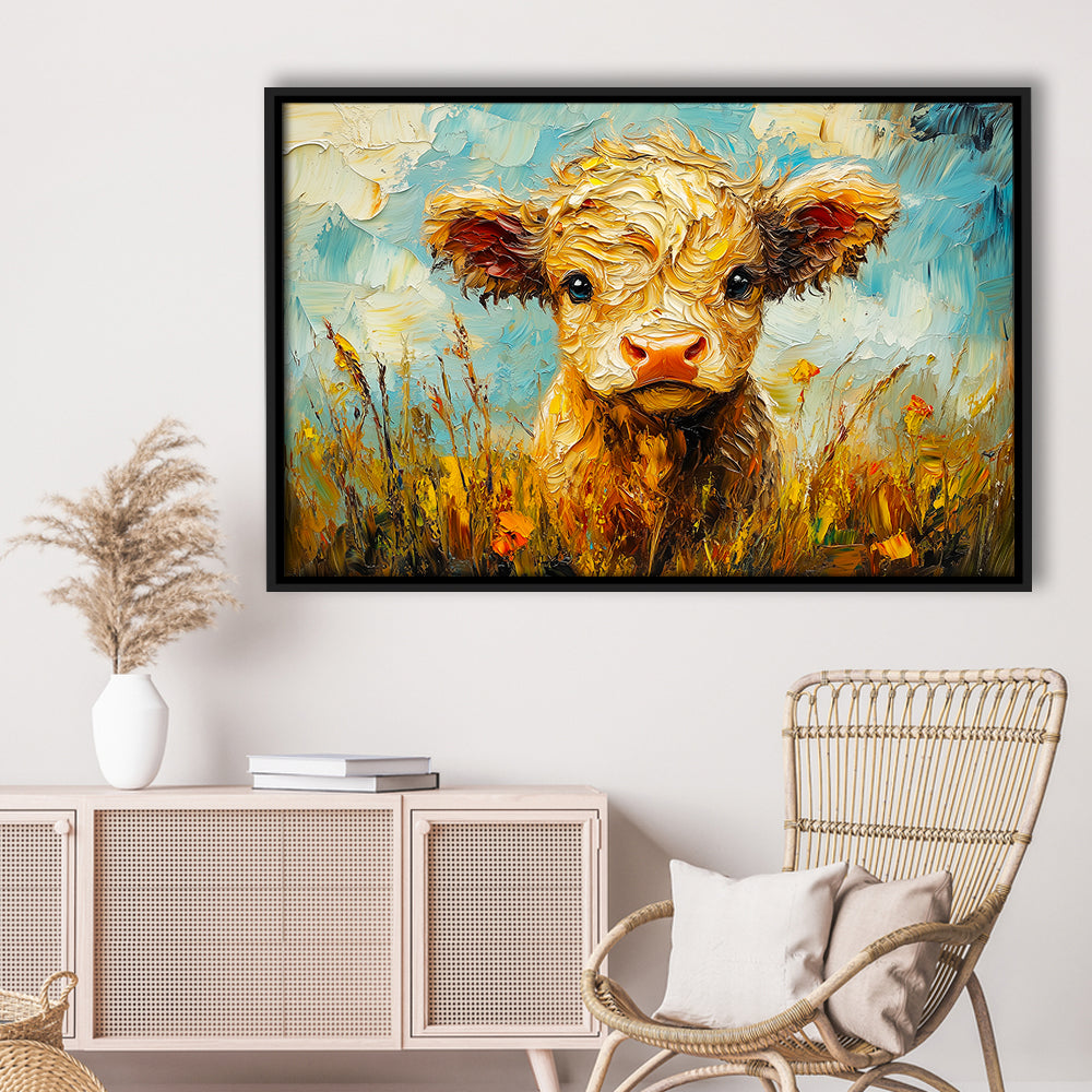 Baby Highland Cow Painting, Framed Canvas Print, Painting Art, Floating Framed Canvas Print Wall Art