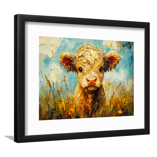 Baby Highland Cow Painting, Framed  Print, Painting Art, Framed Art Print White Border Wall Decor