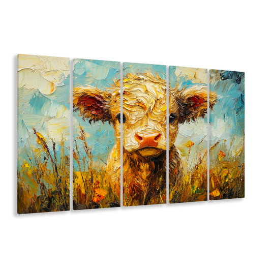 Baby Highland Cow Painting, Canvas Art Print, Painting Art, Multi Panels Canvas Print Wall Art