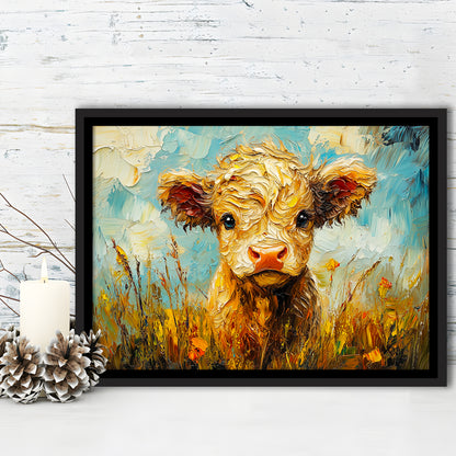 Baby Highland Cow Painting, Framed Canvas Print, Painting Art, Floating Framed Canvas Print Wall Art