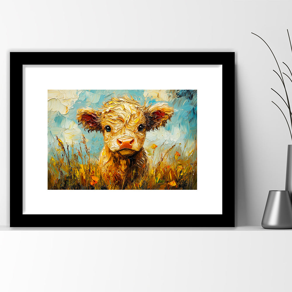 Baby Highland Cow Painting, Framed  Print, Painting Art, Framed Art Print White Border Wall Decor