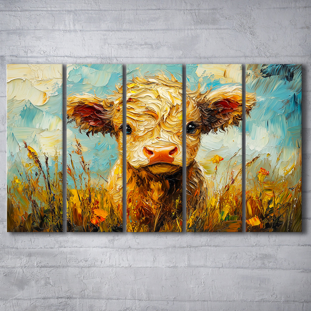 Baby Highland Cow Painting, Canvas Art Print, Painting Art, Multi Panels Canvas Print Wall Art