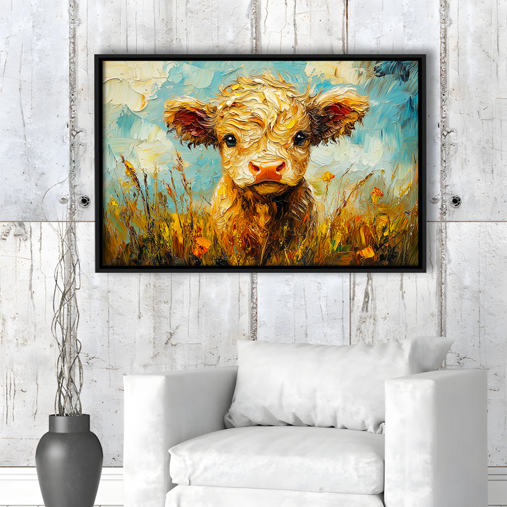 Baby Highland Cow Painting, Framed Canvas Print, Painting Art, Floating Framed Canvas Print Wall Art