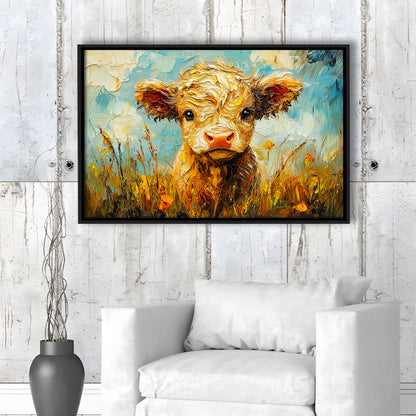 Baby Highland Cow Painting, Framed Canvas Print, Painting Art, Floating Framed Canvas Print Wall Art