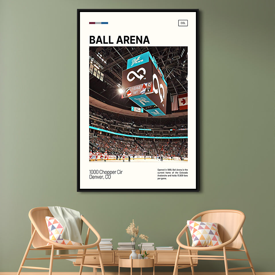 Ball Arena Stadium Print, Colorado Avalanche Stadium Canvas Art, Man Cave Gift, Floating Framed Canvas Print Wall Art