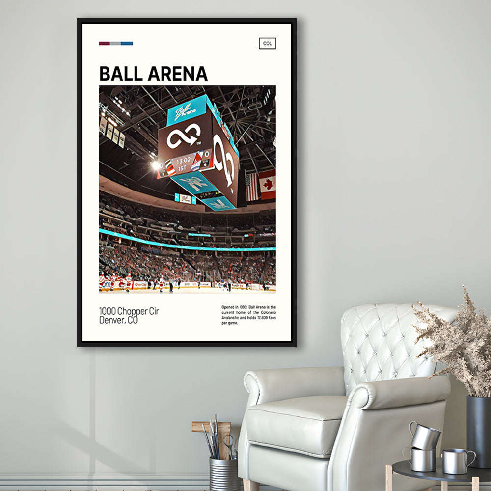 Ball Arena Stadium Print, Colorado Avalanche Stadium Canvas Art, Man Cave Gift, Floating Framed Canvas Print Wall Art