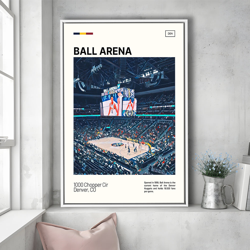Ball Arena Stadium Print, Denver Nuggets Stadium Canvas Art, Man Cave Gift, Floating Framed Canvas Print Wall Art