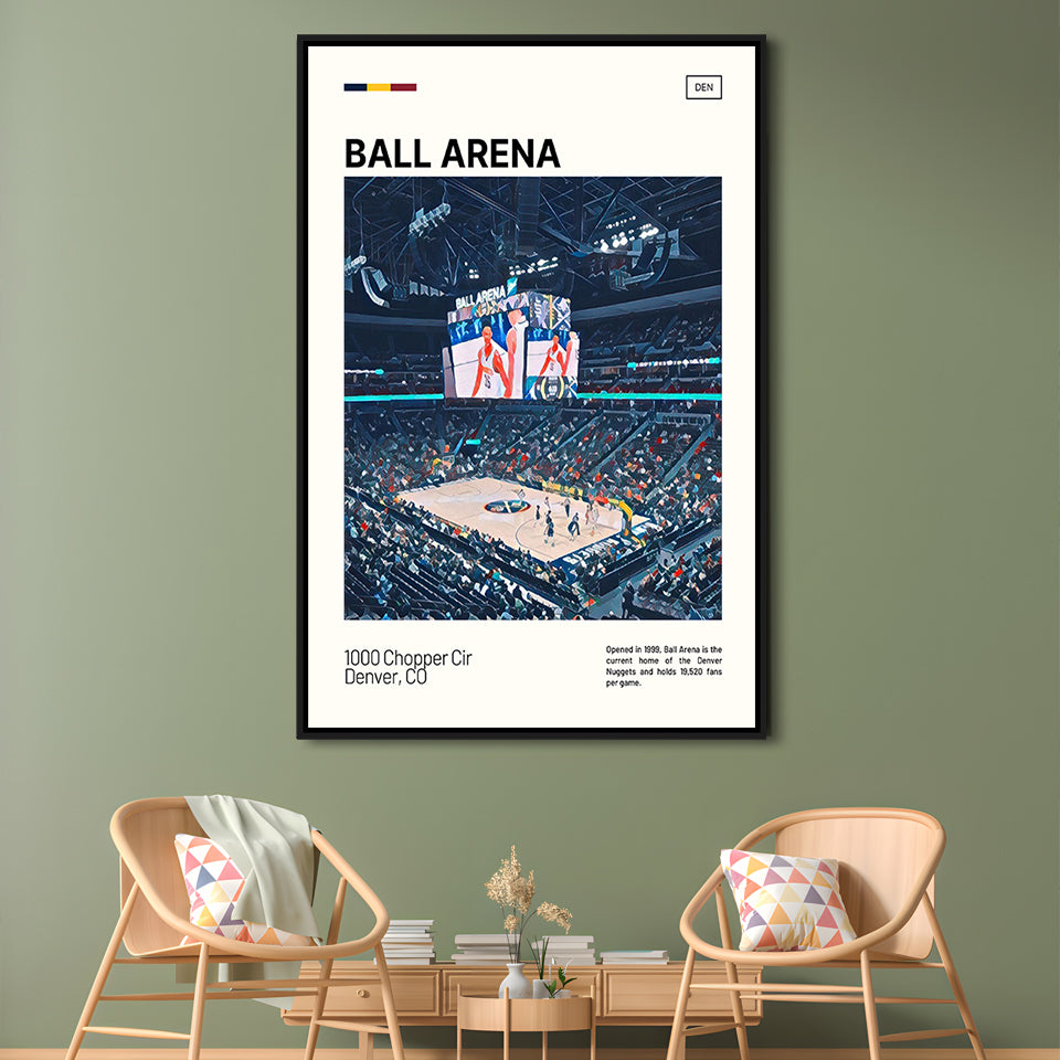 Ball Arena Stadium Print, Denver Nuggets Stadium Canvas Art, Man Cave Gift, Floating Framed Canvas Print Wall Art