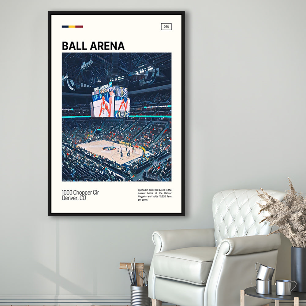 Ball Arena Stadium Print, Denver Nuggets Stadium Canvas Art, Man Cave Gift, Floating Framed Canvas Print Wall Art