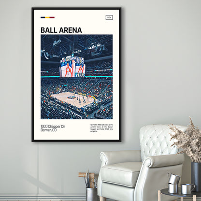 Ball Arena Stadium Print, Denver Nuggets Stadium Canvas Art, Man Cave Gift, Floating Framed Canvas Print Wall Art