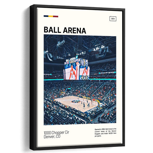 Ball Arena Stadium Print, Denver Nuggets Stadium Canvas Art, Man Cave Gift, Floating Framed Canvas Print Wall Art