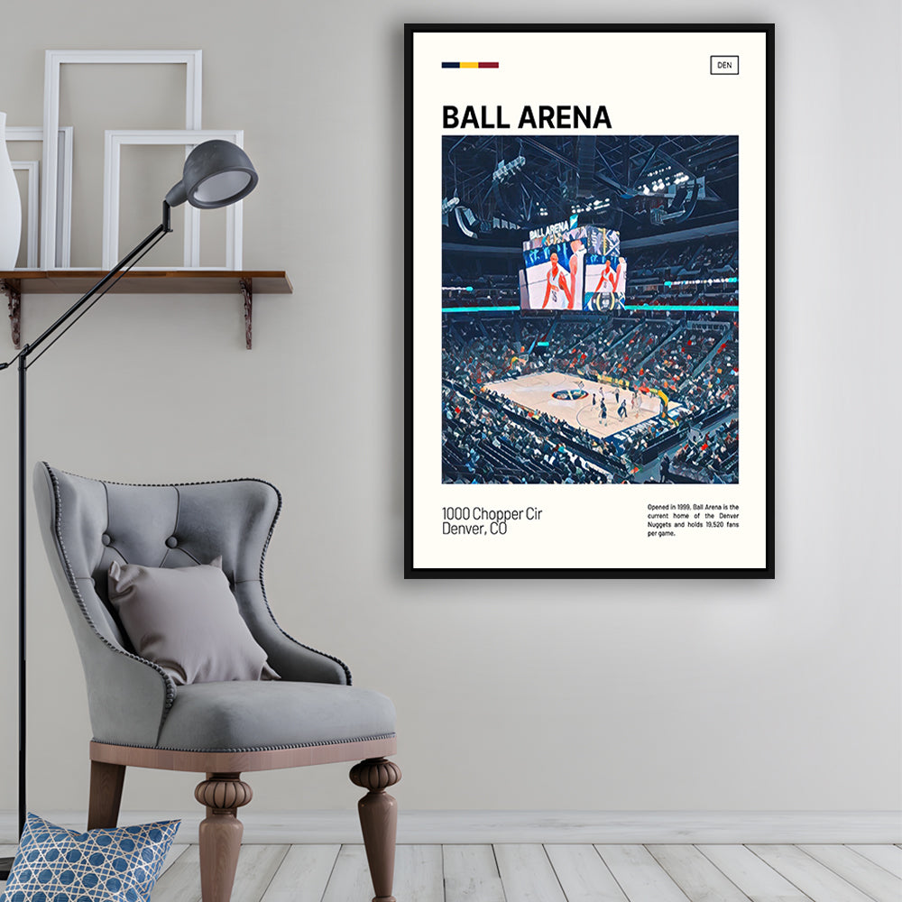 Ball Arena Stadium Print, Denver Nuggets Stadium Canvas Art, Man Cave Gift, Floating Framed Canvas Print Wall Art
