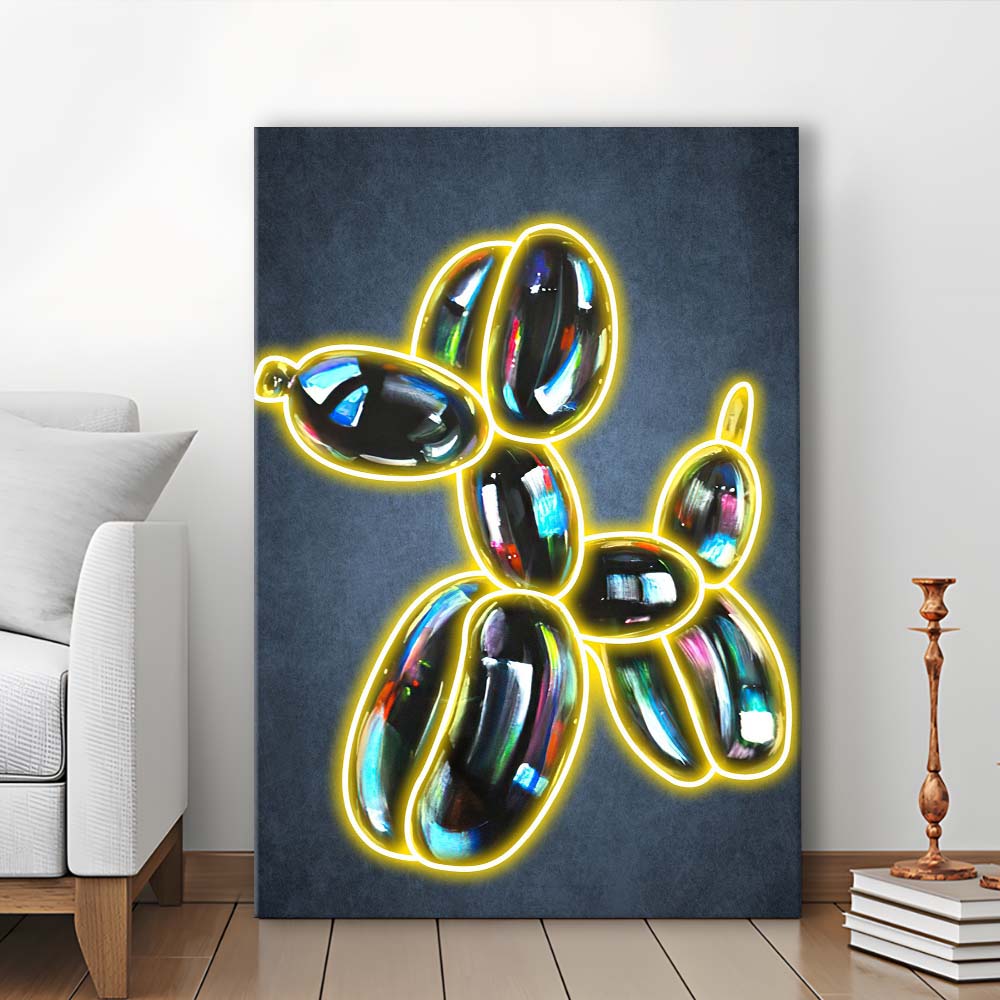 Balloon Dog Pop Art, Neon Sign Effect Art, Canvas Print, Luxury Wall Art Decor, Modern Art