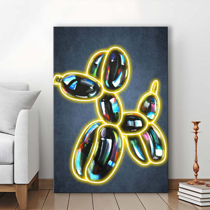Balloon Dog Pop Art, Neon Sign Effect Art, Canvas Print, Luxury Wall Art Decor, Modern Art