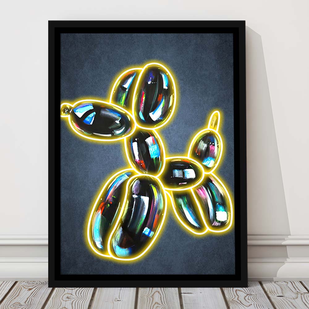 Balloon Dog Pop Art, Neon Sign Effect Art, Framed Canvas Print, Floating Frame, Luxury Wall Art Decor