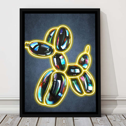 Balloon Dog Pop Art, Neon Sign Effect Art, Framed Canvas Print, Floating Frame, Luxury Wall Art Decor