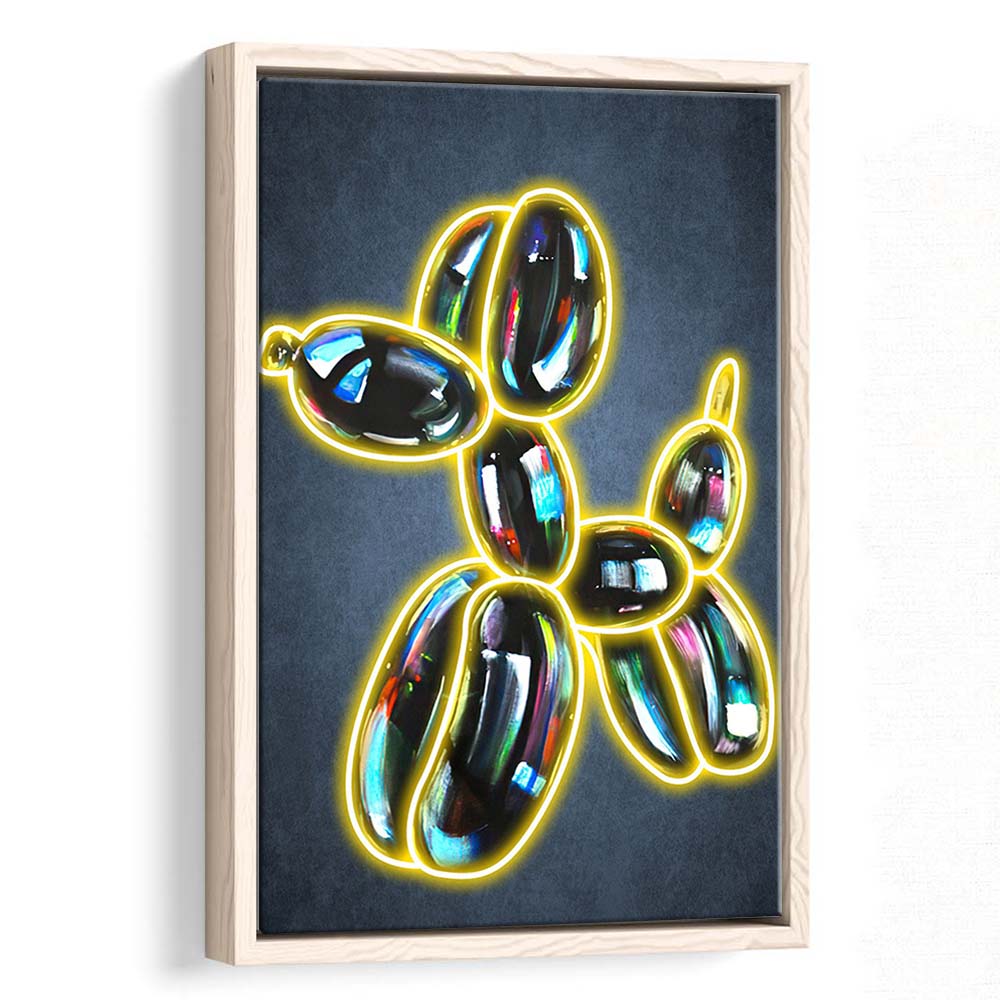 Balloon Dog Pop Art, Neon Sign Effect Art, Framed Canvas Print, Floating Frame, Luxury Wall Art Decor