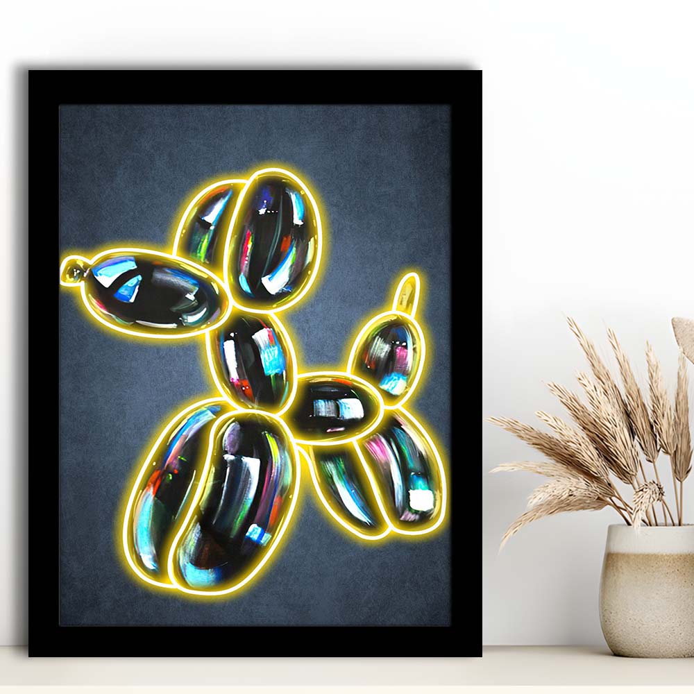 Balloon Dog Pop Art, Neon Sign Effect Art, Framed Art Print, Picture Framed Wall Art Decor