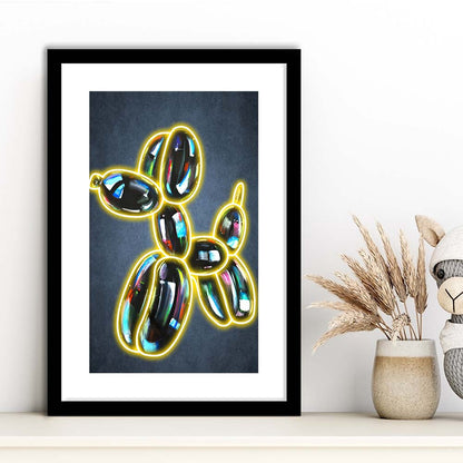 Balloon Dog Pop Art, Neon Sign Effect Art, Framed Art Print, Luxury Pictures Framed, White Border