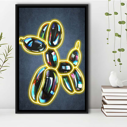 Balloon Dog Pop Art, Neon Sign Effect Art, Framed Canvas Print, Floating Frame, Luxury Wall Art Decor