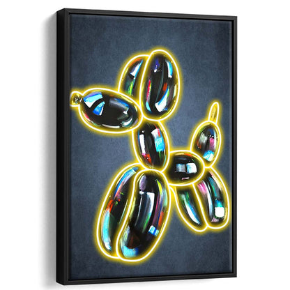Balloon Dog Pop Art, Neon Sign Effect Art, Framed Canvas Print, Floating Frame, Luxury Wall Art Decor
