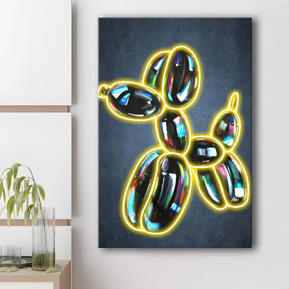 Balloon Dog Pop Art, Neon Sign Effect Art, Canvas Print, Luxury Wall Art Decor, Modern Art