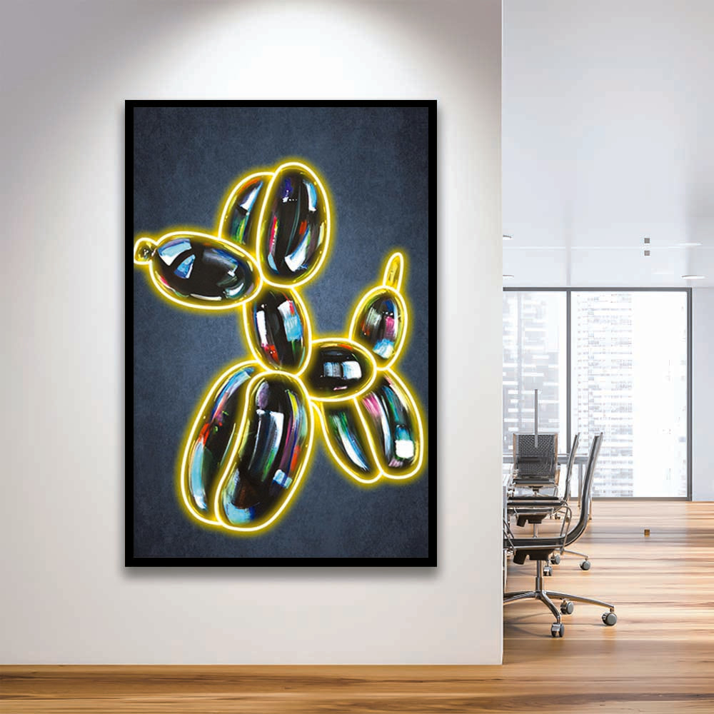 Balloon Dog Pop Art, Neon Sign Effect Art, Framed Art Print, Picture Framed Wall Art Decor