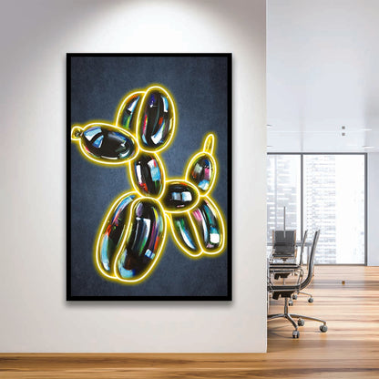 Balloon Dog Pop Art, Neon Sign Effect Art, Framed Art Print, Picture Framed Wall Art Decor