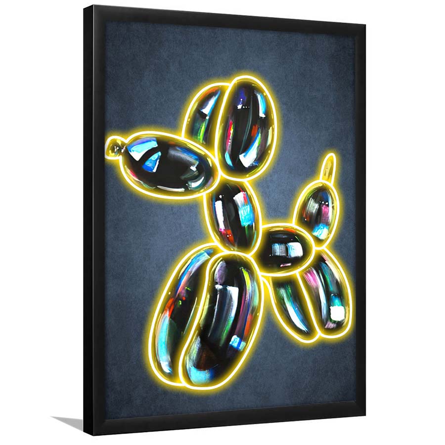 Balloon Dog Pop Art, Neon Sign Effect Art, Framed Art Print, Picture Framed Wall Art Decor