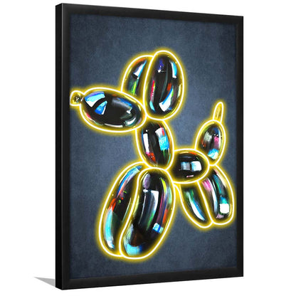 Balloon Dog Pop Art, Neon Sign Effect Art, Framed Art Print, Picture Framed Wall Art Decor