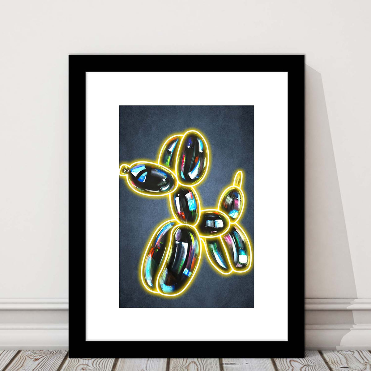 Balloon Dog Pop Art, Neon Sign Effect Art, Framed Art Print, Luxury Pictures Framed, White Border