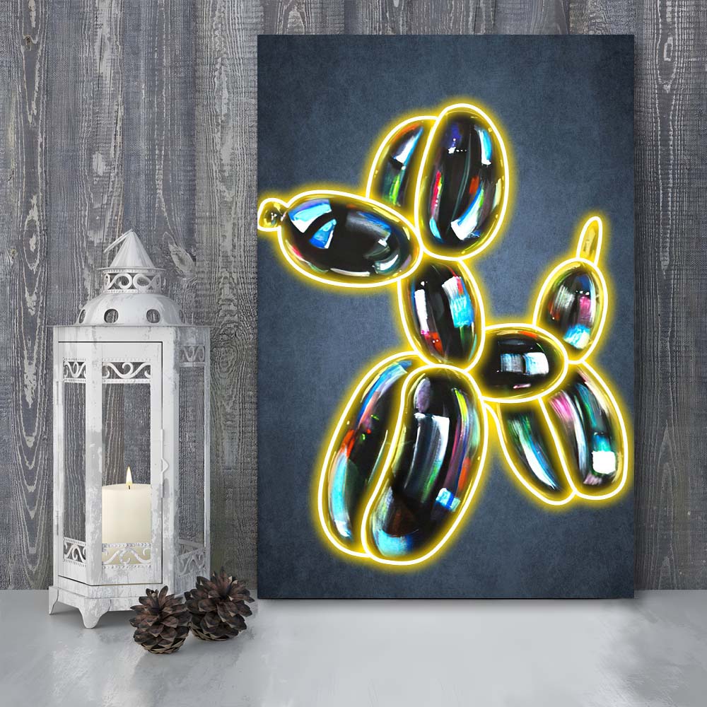 Balloon Dog Pop Art, Neon Sign Effect Art, Canvas Print, Luxury Wall Art Decor, Modern Art