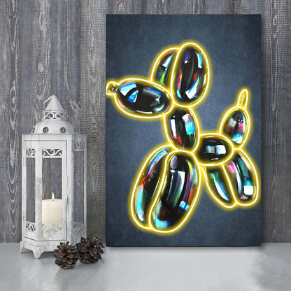 Balloon Dog Pop Art, Neon Sign Effect Art, Canvas Print, Luxury Wall Art Decor, Modern Art
