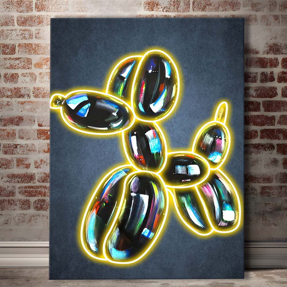 Balloon Dog Pop Art, Neon Sign Effect Art, Canvas Print, Luxury Wall Art Decor, Modern Art
