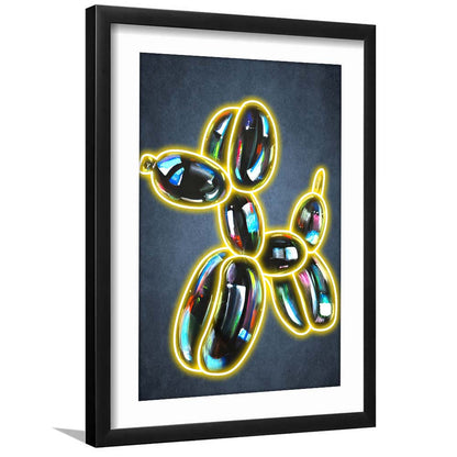 Balloon Dog Pop Art, Neon Sign Effect Art, Framed Art Print, Luxury Pictures Framed, White Border