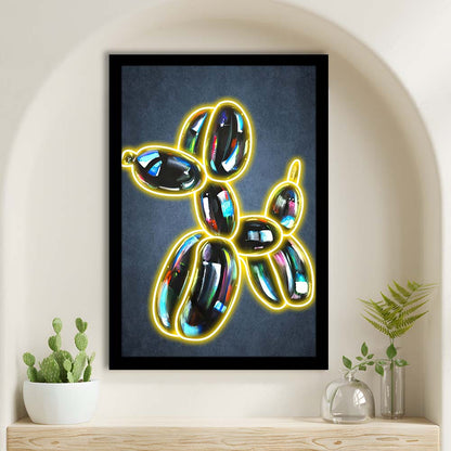 Balloon Dog Pop Art, Neon Sign Effect Art, Framed Art Print, Picture Framed Wall Art Decor