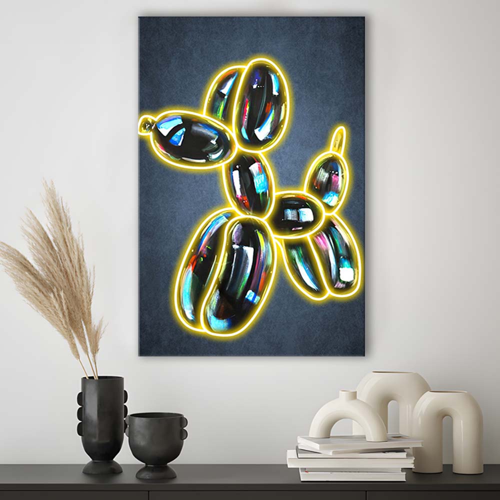 Balloon Dog Pop Art, Neon Sign Effect Art, Canvas Print, Luxury Wall Art Decor, Modern Art