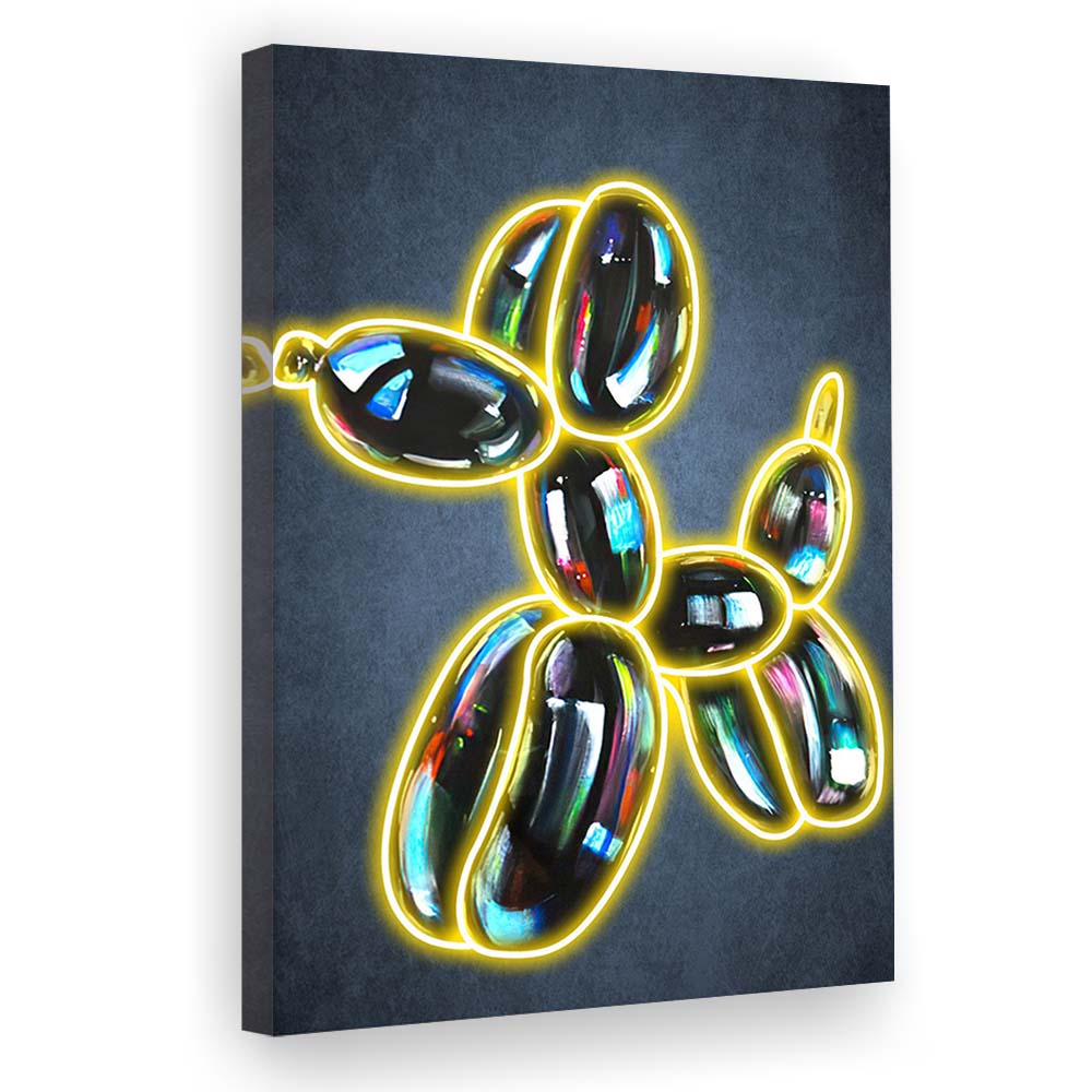 Balloon Dog Pop Art, Neon Sign Effect Art, Canvas Print, Luxury Wall Art Decor, Modern Art