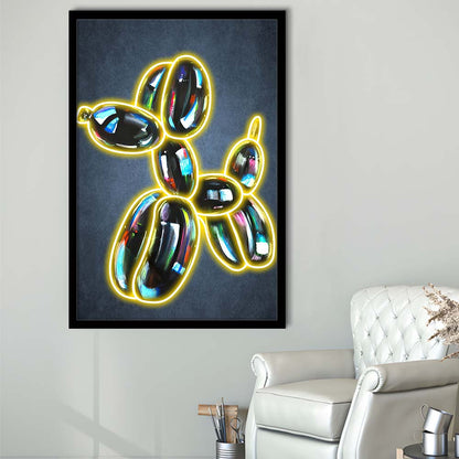 Balloon Dog Pop Art, Neon Sign Effect Art, Framed Art Print, Picture Framed Wall Art Decor
