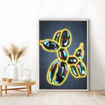 Balloon Dog Pop Art, Neon Sign Effect Art, Framed Canvas Print, Floating Frame, Luxury Wall Art Decor