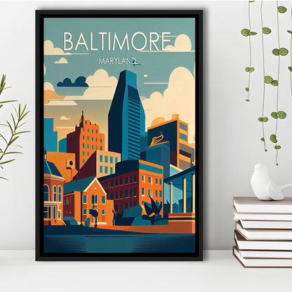 Baltimore Maryland Retro Art Print, Baltimore City Wall Art, Floating Framed Canvas Print, Framed Picture, Painting Canvas