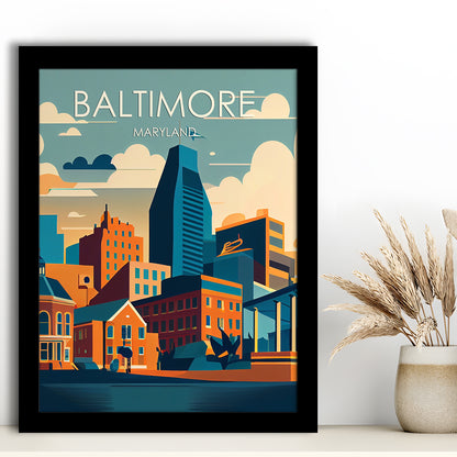 Baltimore Maryland Retro Art Print, Baltimore City Wall Art, Framed Art Print, Picture Framed, Painting Art