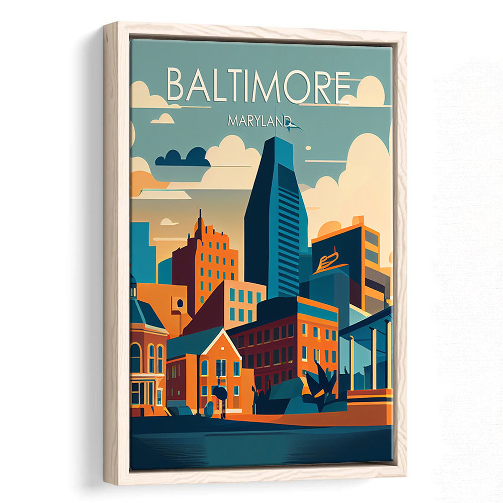 Baltimore Maryland Retro Art Print, Baltimore City Wall Art, Floating Framed Canvas Print, Framed Picture, Painting Canvas