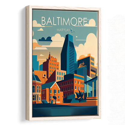 Baltimore Maryland Retro Art Print, Baltimore City Wall Art, Floating Framed Canvas Print, Framed Picture, Painting Canvas