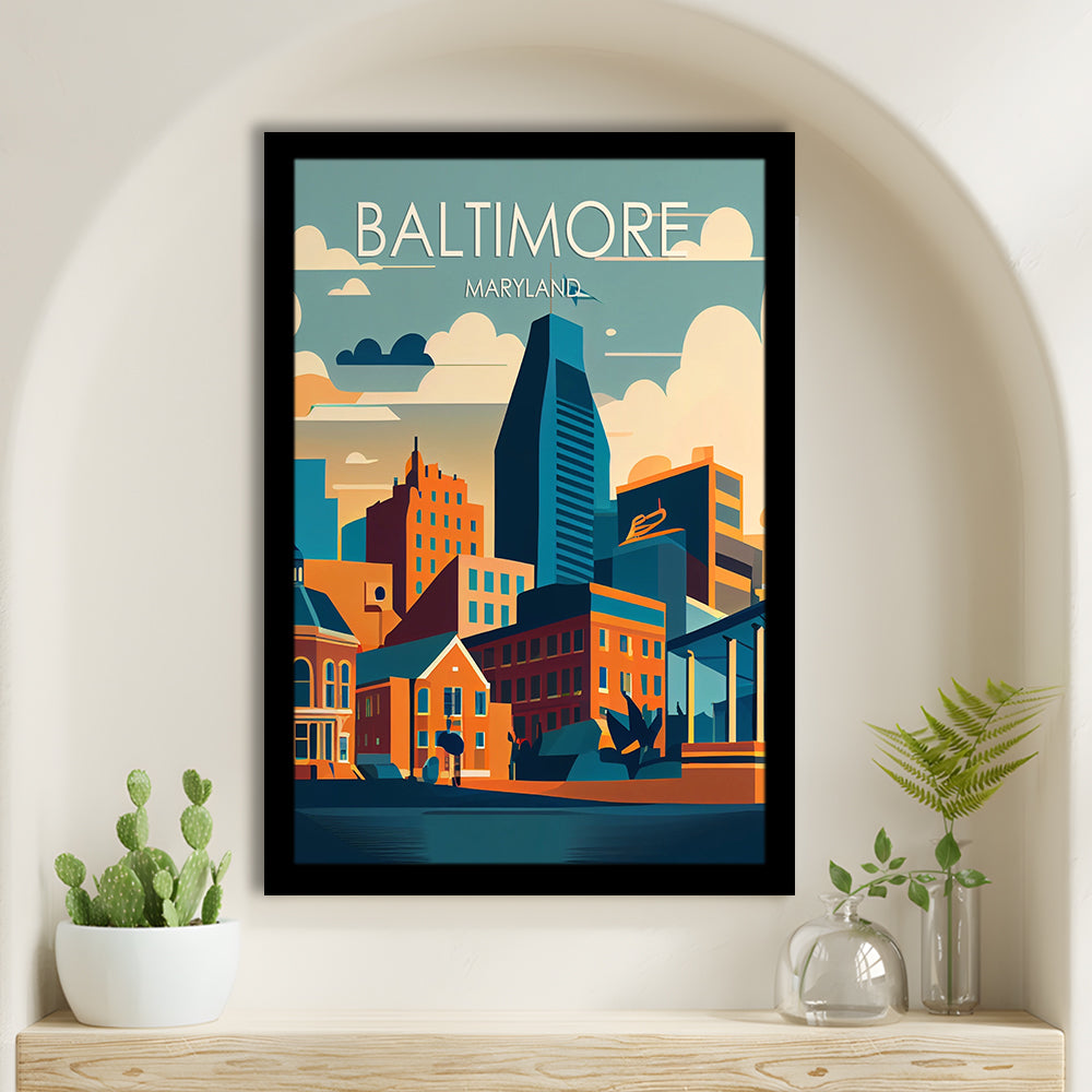 Baltimore Maryland Retro Art Print, Baltimore City Wall Art, Framed Art Print, Picture Framed, Painting Art