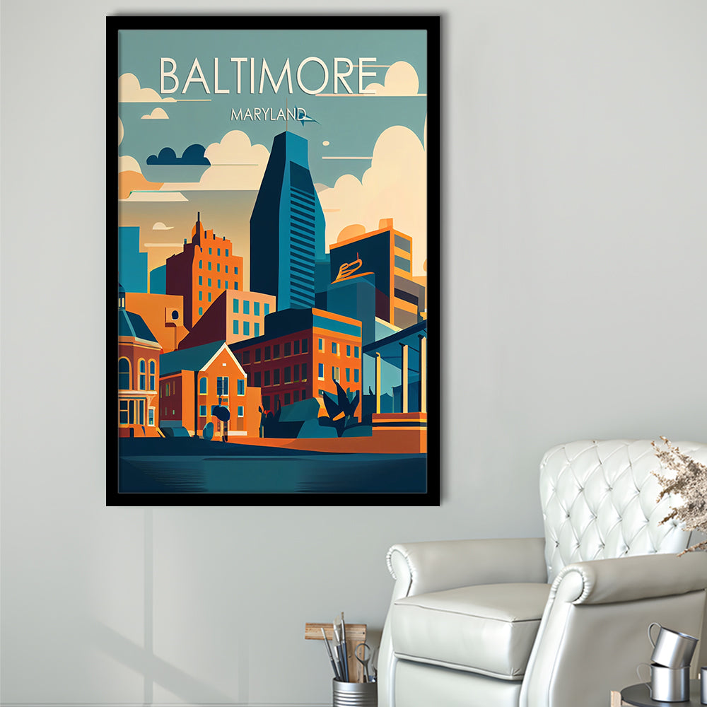 Baltimore Maryland Retro Art Print, Baltimore City Wall Art, Framed Art Print, Picture Framed, Painting Art